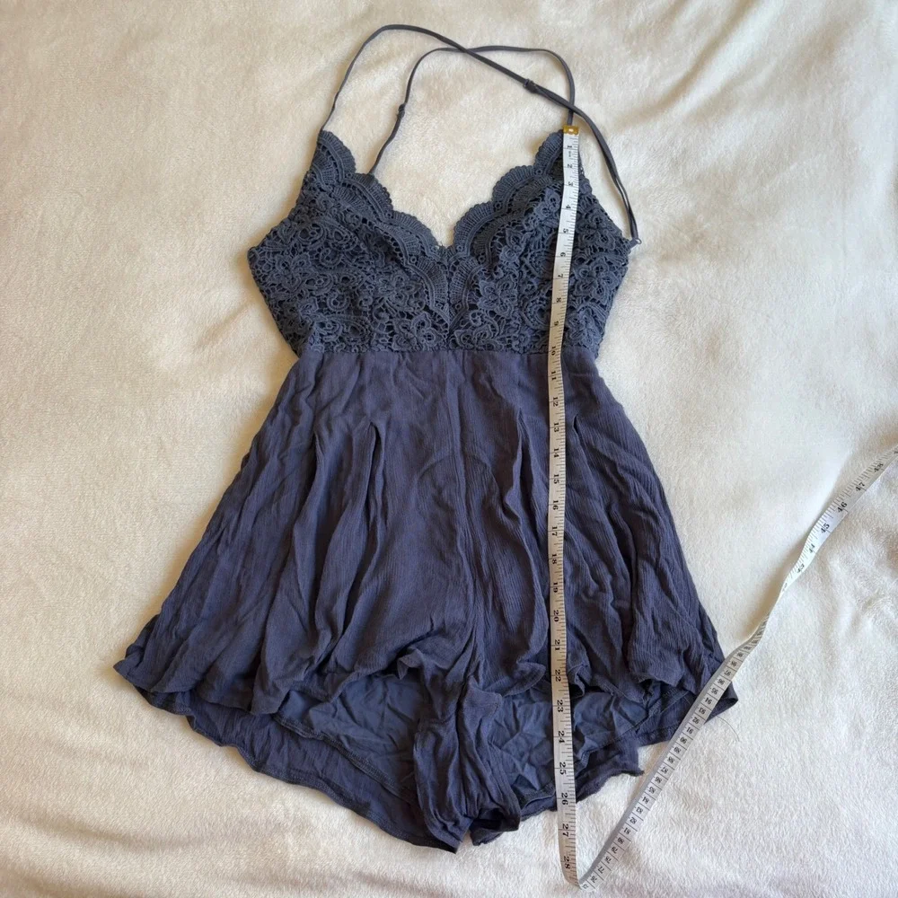 Boho Crochet Lace Backless Romper Navy Blue Festival Summer Sun Dress Size M - Picture 4 of 13